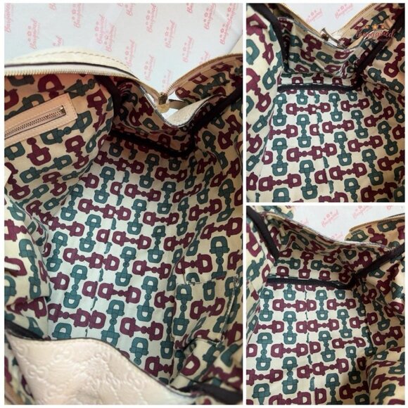 Authentic GUCCI Cream Leather Guccissima Signoria Medium Dome Satchel Bag - Picture 9 of 15